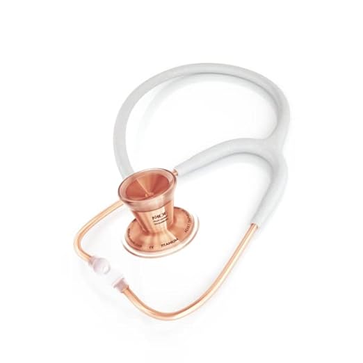 MDF Instruments White Glitter Rose Gold ProCardial Cardiology Stethoscope, Limited Edition Mprints, Lightweight Titanium Adult Dual Head, White Glitter Tube, Rose Gold Chestpiece-Headset, MDF797TWGLRG