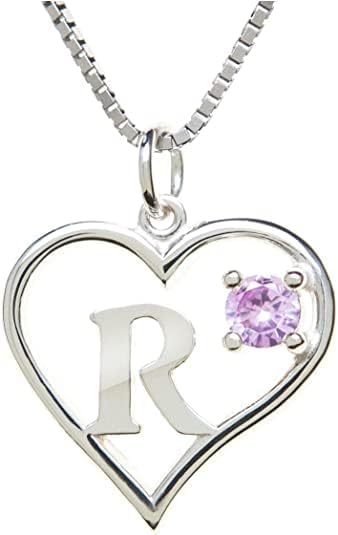 Icy Jewelry Silver Sterling Necklace Initial Letter A-Z Birthstone for Women – Personalized Custom Jewelry Pendant with Heart Design Customized Dainty Charm for Wife Girlfriend Mom – 18" Box Chain