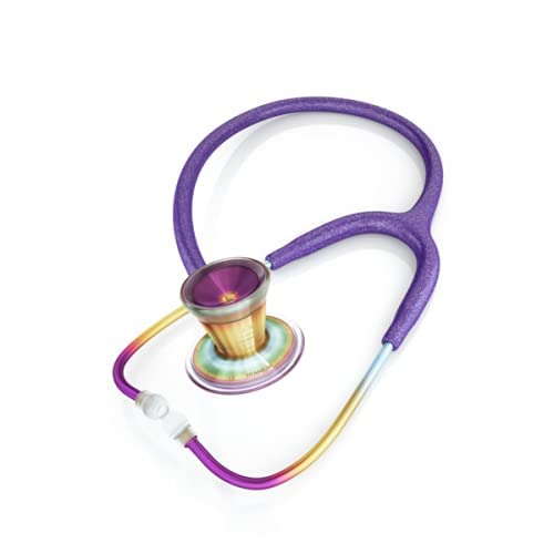 MDF Instruments Purple Glitter Kaleidoscope ProCardial Cardiology Stethoscope, Limited Edition Mprints, Lightweight Titanium, Adult, Dual Head, Purple Glitter Tube, Chestpiece-Headset, MDF797TGL08KL