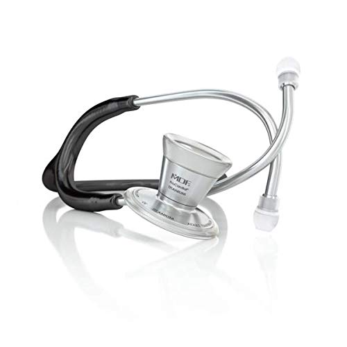 MDF Instruments ProCardial Cardiology Stethoscope, Lightweight Titanium, Adult, Dual Head, Black Tube, Silver Chestpiece-Headset, MDF797T11