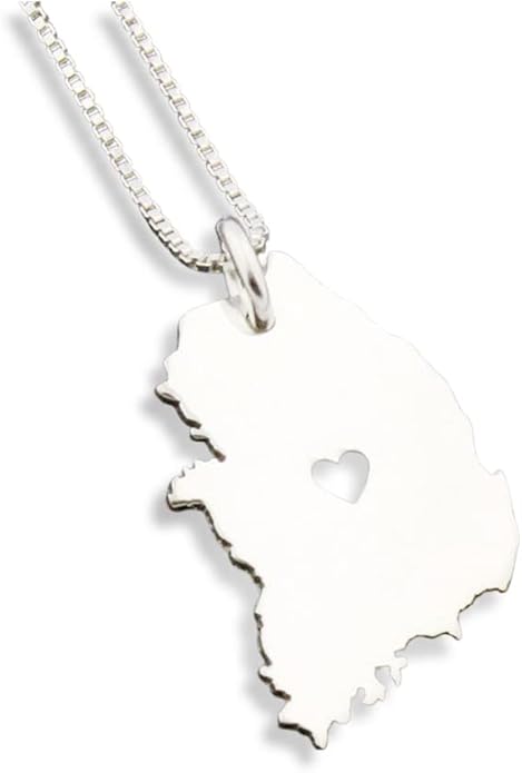 South Korea necklace sterling silver personalized i love Korea necklace with heart comes with Box style chain Korea country charm Necklace