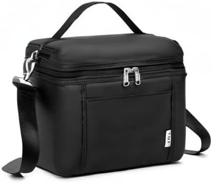 NOL Natural Organic Lifestyle Reusable Lunch Bags for Adults Lightweight Waterproof Lunch Box with Removable Adjustable Strap Insulated Leakproof Cooler Lunch Bag for Work Black Medium Size