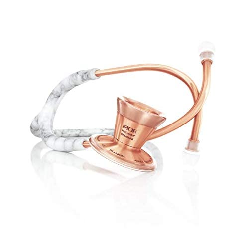 MDF Instruments Marble Rose Gold ProCardial Cardiology Stethoscope, Limited Edition Mprints, Lightweight Titanium, Adult, Dual Head, Marble Tube, Rose Gold Chestpiece-Headset, MDF797TMBRG