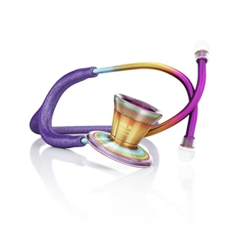 MDF Instruments Purple Glitter Kaleidoscope ProCardial Cardiology Stethoscope, Limited Edition Mprints, Lightweight Titanium, Adult, Dual Head, Purple Glitter Tube, Chestpiece-Headset, MDF797TGL08KL