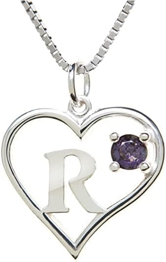 Icy Jewelry Silver Sterling Necklace Initial Letter A-Z Birthstone for Women – Personalized Custom Jewelry Pendant with Heart Design Customized Dainty Charm for Wife Girlfriend Mom – 18" Box Chain