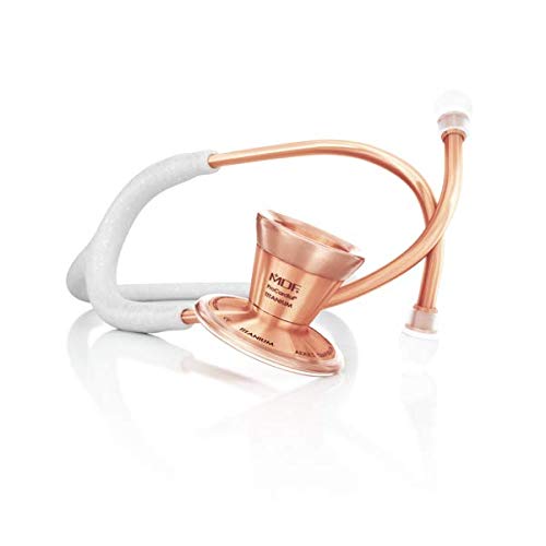 MDF Instruments White Glitter Rose Gold ProCardial Cardiology Stethoscope, Limited Edition Mprints, Lightweight Titanium Adult Dual Head, White Glitter Tube, Rose Gold Chestpiece-Headset, MDF797TWGLRG