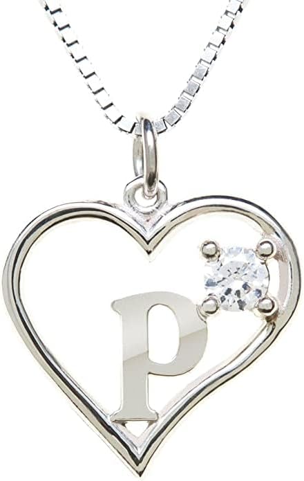 Icy Jewelry Silver Sterling Necklace Initial Letter A-Z Birthstone for Women – Personalized Custom Jewelry Pendant with Heart Design Customized Dainty Charm for Wife Girlfriend Mom – 18" Box Chain