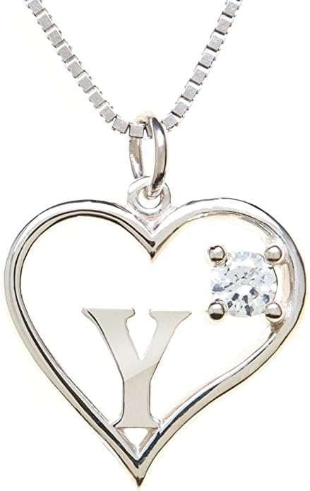 Icy Jewelry Silver Sterling Necklace Initial Letter A-Z Birthstone for Women – Personalized Custom Jewelry Pendant with Heart Design Customized Dainty Charm for Wife Girlfriend Mom – 18" Box Chain