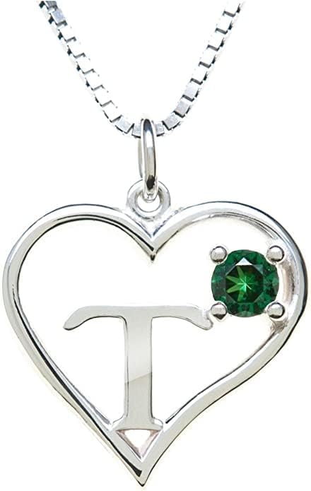 Icy Jewelry Silver Sterling Necklace Initial Letter A-Z Birthstone for Women – Personalized Custom Jewelry Pendant with Heart Design Customized Dainty Charm for Wife Girlfriend Mom – 18" Box Chain