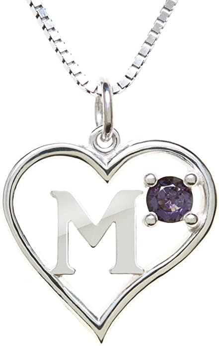 Icy Jewelry Silver Sterling Necklace Initial Letter A-Z Birthstone for Women – Personalized Custom Jewelry Pendant with Heart Design Customized Dainty Charm for Wife Girlfriend Mom – 18" Box Chain
