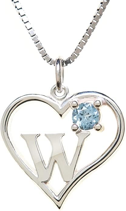 Icy Jewelry Silver Sterling Necklace Initial Letter A-Z Birthstone for Women – Personalized Custom Jewelry Pendant with Heart Design Customized Dainty Charm for Wife Girlfriend Mom – 18" Box Chain