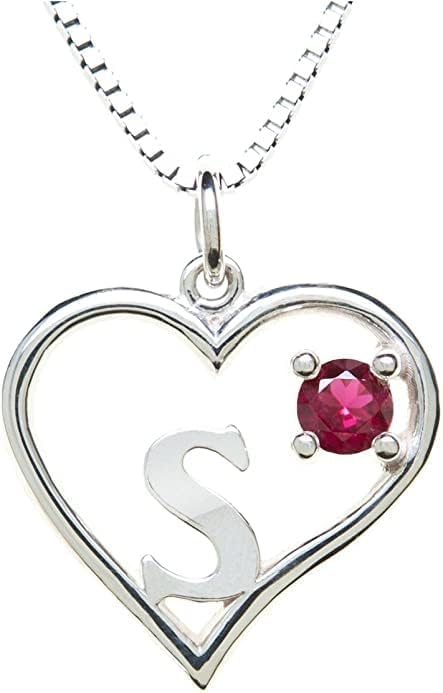 Icy Jewelry Silver Sterling Necklace Initial Letter A-Z Birthstone for Women – Personalized Custom Jewelry Pendant with Heart Design Customized Dainty Charm for Wife Girlfriend Mom – 18" Box Chain