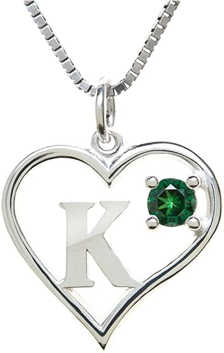 Icy Jewelry Silver Sterling Necklace Initial Letter A-Z Birthstone for Women – Personalized Custom Jewelry Pendant with Heart Design Customized Dainty Charm for Wife Girlfriend Mom – 18" Box Chain
