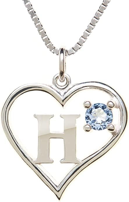 Icy Jewelry Silver Sterling Necklace Initial Letter A-Z Birthstone for Women – Personalized Custom Jewelry Pendant with Heart Design Customized Dainty Charm for Wife Girlfriend Mom – 18" Box Chain