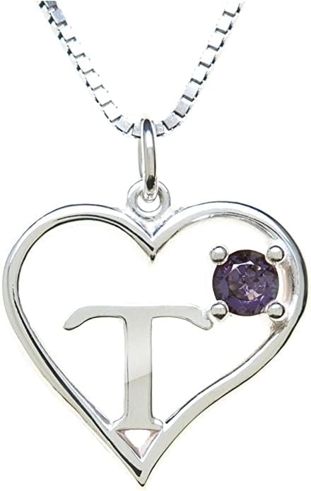 Icy Jewelry Silver Sterling Necklace Initial Letter A-Z Birthstone for Women – Personalized Custom Jewelry Pendant with Heart Design Customized Dainty Charm for Wife Girlfriend Mom – 18" Box Chain