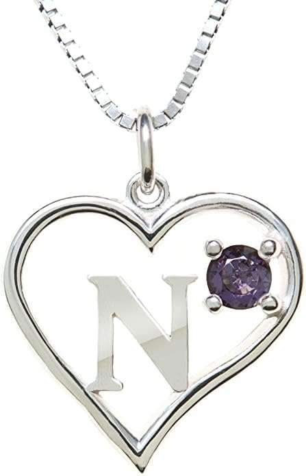 Icy Jewelry Silver Sterling Necklace Initial Letter A-Z Birthstone for Women – Personalized Custom Jewelry Pendant with Heart Design Customized Dainty Charm for Wife Girlfriend Mom – 18" Box Chain