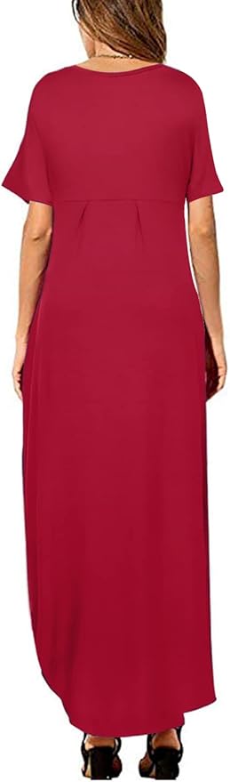 Arolina Women's Summer Maxi Dress Short Sleeve V Neck Casual Loose Long Beach Split Dresses with Pockets