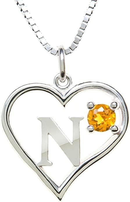 Icy Jewelry Silver Sterling Necklace Initial Letter A-Z Birthstone for Women – Personalized Custom Jewelry Pendant with Heart Design Customized Dainty Charm for Wife Girlfriend Mom – 18" Box Chain
