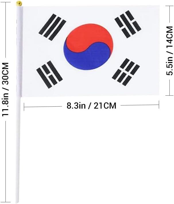 20 Pack Small South Korea Flags on Stick Mini Handheld Korean Flag for Parades, Independence Day and Patriotic Events 5x8 Inch Durable Weather-Resistant Flags with 12 Inch Sticks(South Korea)