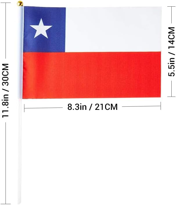 20 Pack Small Chile Flags on Stick Mini Handheld Chilean Flag for Parades, Independence Day and Patriotic Events 5x8 Inch Durable Weather-Resistant Flags with 12 Inch Sticks(Chile)