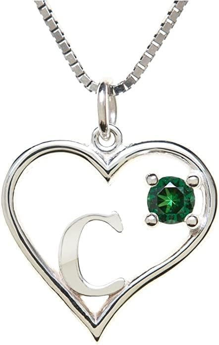 Icy Jewelry Silver Sterling Necklace Initial Letter A-Z Birthstone for Women – Personalized Custom Jewelry Pendant with Heart Design Customized Dainty Charm for Wife Girlfriend Mom – 18" Box Chain
