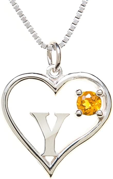 Icy Jewelry Silver Sterling Necklace Initial Letter A-Z Birthstone for Women – Personalized Custom Jewelry Pendant with Heart Design Customized Dainty Charm for Wife Girlfriend Mom – 18" Box Chain