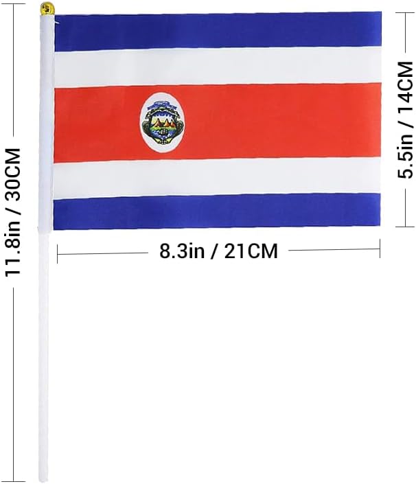 20 Pack Small Costa Rica Flags on Stick Mini Handheld Costa Rican Flag for Parades, Independence Day and Patriotic Events 5x8 Inch Durable Weather-Resistant Flags with 12 Inch Sticks(Costa Rica)