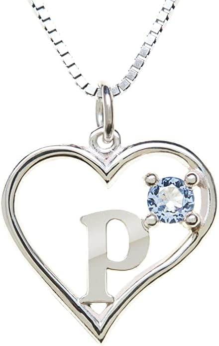 Icy Jewelry Silver Sterling Necklace Initial Letter A-Z Birthstone for Women – Personalized Custom Jewelry Pendant with Heart Design Customized Dainty Charm for Wife Girlfriend Mom – 18" Box Chain