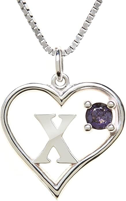 Icy Jewelry Silver Sterling Necklace Initial Letter A-Z Birthstone for Women – Personalized Custom Jewelry Pendant with Heart Design Customized Dainty Charm for Wife Girlfriend Mom – 18" Box Chain