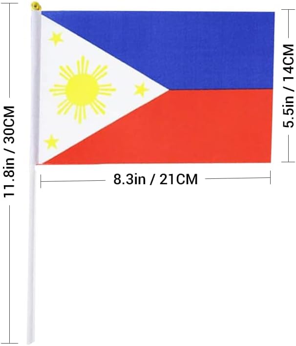 20 Pack Small Philippines Flags on Stick Mini Handheld Filipino Flag for Parades, Independence Day and Patriotic Events 5x8 Inch Durable Weather-Resistant Flags with 12 Inch Sticks(Philippines)