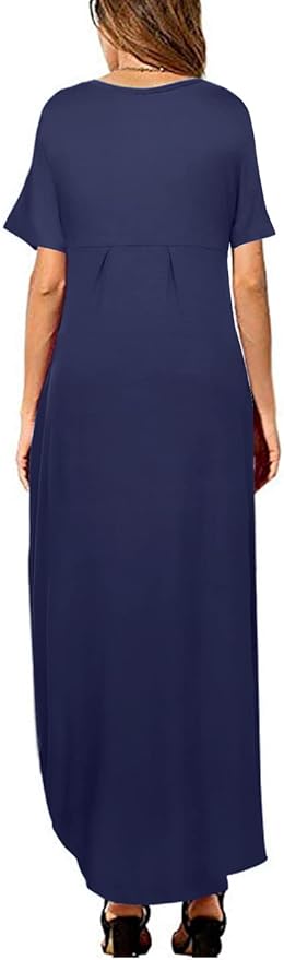 Arolina Women's Summer Maxi Dress Short Sleeve V Neck Casual Loose Long Beach Split Dresses with Pockets
