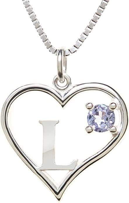 Icy Jewelry Silver Sterling Necklace Initial Letter A-Z Birthstone for Women – Personalized Custom Jewelry Pendant with Heart Design Customized Dainty Charm for Wife Girlfriend Mom – 18" Box Chain