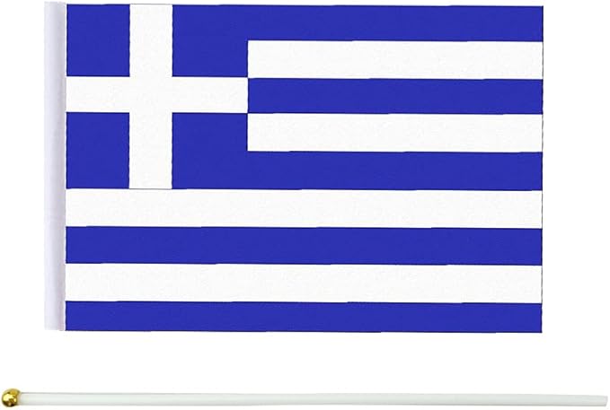 20 Pack Small Greece Flags on Stick Mini Handheld Greek Flag for Parades, Independence Day and Patriotic Events 5x8 Inch Durable Weather-Resistant Flags with 12 Inch Sticks(Greece)