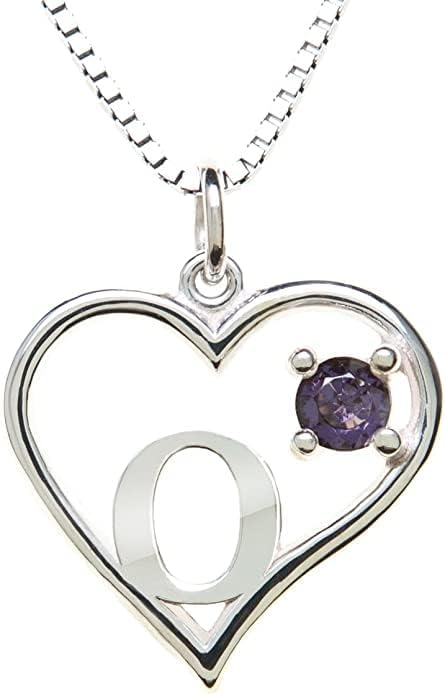 Icy Jewelry Silver Sterling Necklace Initial Letter A-Z Birthstone for Women – Personalized Custom Jewelry Pendant with Heart Design Customized Dainty Charm for Wife Girlfriend Mom – 18" Box Chain