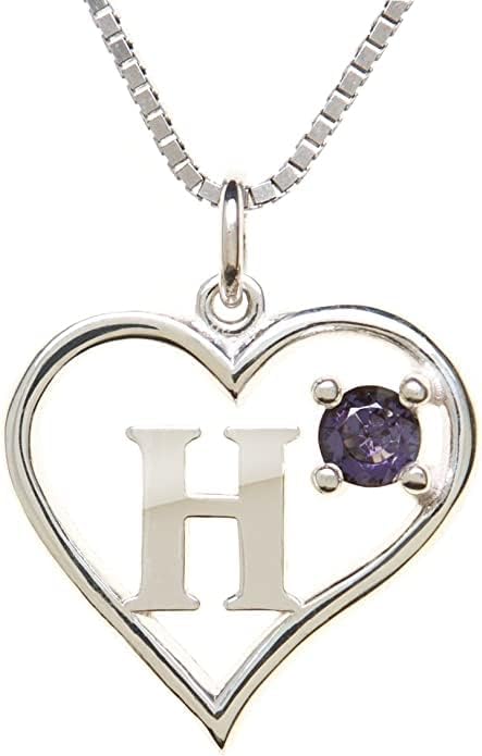 Icy Jewelry Silver Sterling Necklace Initial Letter A-Z Birthstone for Women – Personalized Custom Jewelry Pendant with Heart Design Customized Dainty Charm for Wife Girlfriend Mom – 18" Box Chain