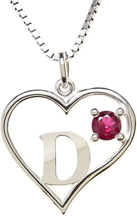 Icy Jewelry Silver Sterling Necklace Initial Letter A-Z Birthstone for Women – Personalized Custom Jewelry Pendant with Heart Design Customized Dainty Charm for Wife Girlfriend Mom – 18" Box Chain