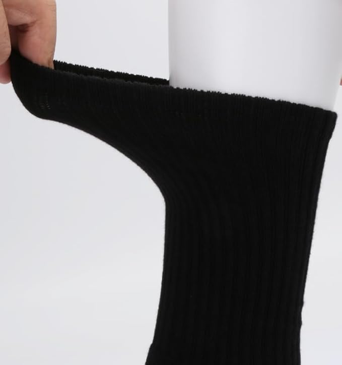 Athletic Crew Socks, 3 Pairs Pack size 9-11, Black, Ribbed Cotton Blend, Moisture-Wicking