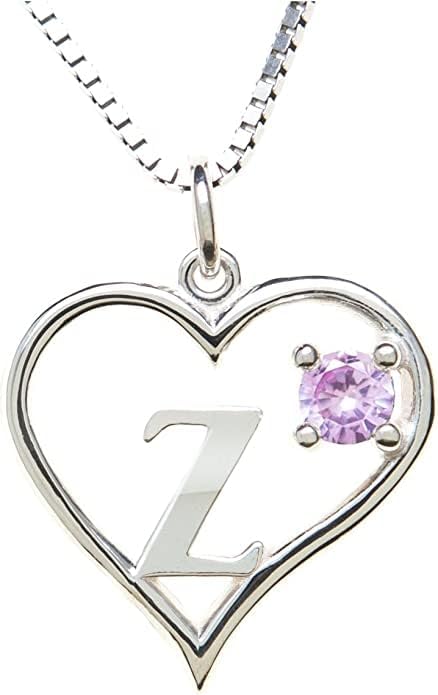 Icy Jewelry Silver Sterling Necklace Initial Letter A-Z Birthstone for Women – Personalized Custom Jewelry Pendant with Heart Design Customized Dainty Charm for Wife Girlfriend Mom – 18" Box Chain
