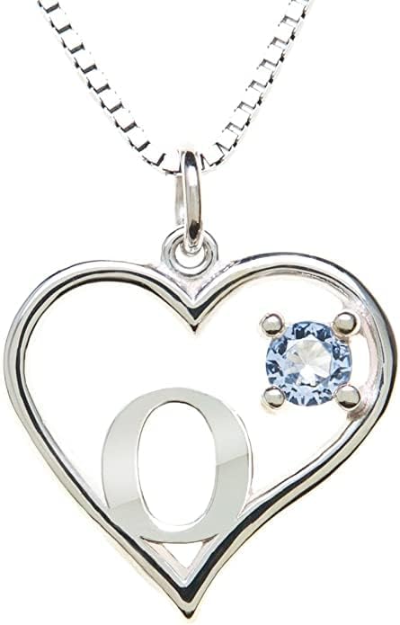 Icy Jewelry Silver Sterling Necklace Initial Letter A-Z Birthstone for Women – Personalized Custom Jewelry Pendant with Heart Design Customized Dainty Charm for Wife Girlfriend Mom – 18" Box Chain