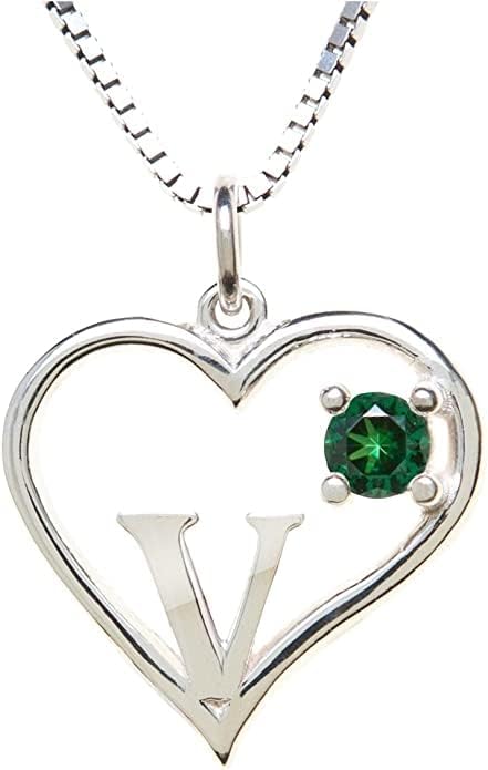 Icy Jewelry Silver Sterling Necklace Initial Letter A-Z Birthstone for Women – Personalized Custom Jewelry Pendant with Heart Design Customized Dainty Charm for Wife Girlfriend Mom – 18" Box Chain