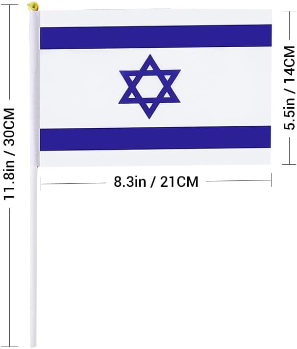 20 Pack Small Israel Flags on Stick Mini Handheld Israeli Flag for Parades, Independence Day and Patriotic Events 5x8 Inch Durable Weather-Resistant Flags with 12 Inch Sticks(Israel)