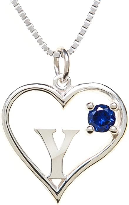 Icy Jewelry Silver Sterling Necklace Initial Letter A-Z Birthstone for Women – Personalized Custom Jewelry Pendant with Heart Design Customized Dainty Charm for Wife Girlfriend Mom – 18" Box Chain