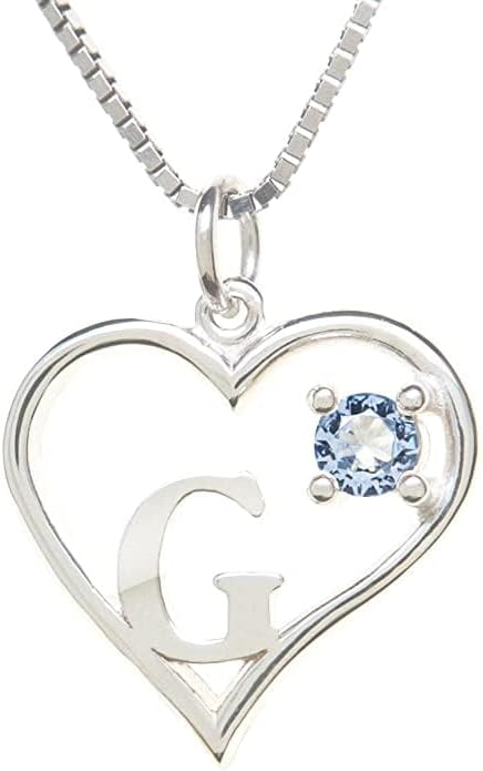 Icy Jewelry Silver Sterling Necklace Initial Letter A-Z Birthstone for Women – Personalized Custom Jewelry Pendant with Heart Design Customized Dainty Charm for Wife Girlfriend Mom – 18" Box Chain