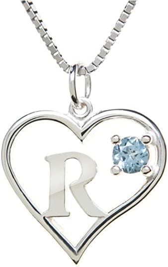 Icy Jewelry Silver Sterling Necklace Initial Letter A-Z Birthstone for Women – Personalized Custom Jewelry Pendant with Heart Design Customized Dainty Charm for Wife Girlfriend Mom – 18" Box Chain