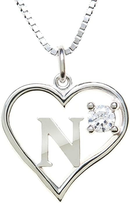 Icy Jewelry Silver Sterling Necklace Initial Letter A-Z Birthstone for Women – Personalized Custom Jewelry Pendant with Heart Design Customized Dainty Charm for Wife Girlfriend Mom – 18" Box Chain