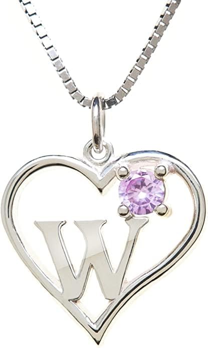 Icy Jewelry Silver Sterling Necklace Initial Letter A-Z Birthstone for Women – Personalized Custom Jewelry Pendant with Heart Design Customized Dainty Charm for Wife Girlfriend Mom – 18" Box Chain