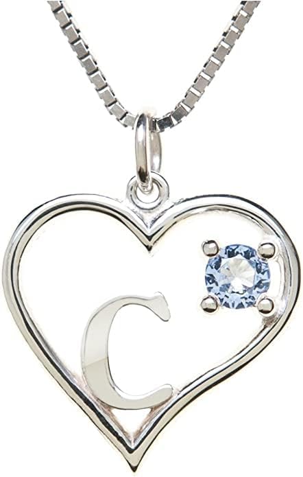 Icy Jewelry Silver Sterling Necklace Initial Letter A-Z Birthstone for Women – Personalized Custom Jewelry Pendant with Heart Design Customized Dainty Charm for Wife Girlfriend Mom – 18" Box Chain