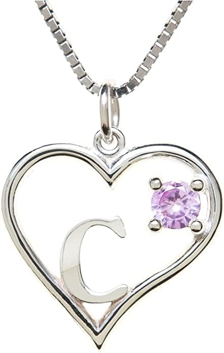 Icy Jewelry Silver Sterling Necklace Initial Letter A-Z Birthstone for Women – Personalized Custom Jewelry Pendant with Heart Design Customized Dainty Charm for Wife Girlfriend Mom – 18" Box Chain