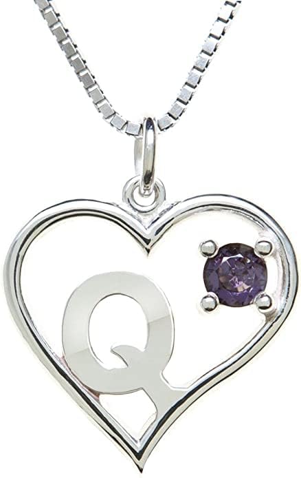 Icy Jewelry Silver Sterling Necklace Initial Letter A-Z Birthstone for Women – Personalized Custom Jewelry Pendant with Heart Design Customized Dainty Charm for Wife Girlfriend Mom – 18" Box Chain