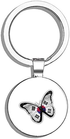 Glover Trading South Korea Grunge Flag Butterfly Round Stainless Steel Metal Key Chain Keychain Ring Double Sided Deisgn